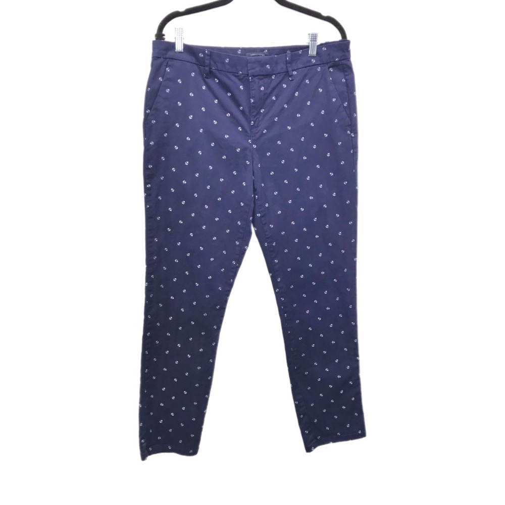 Tommy‎ Hilfiger Pants Women's All Over Anchor Print Navy Blue Cotton Size 10
